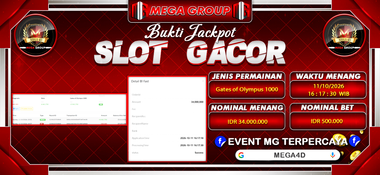 Bukti JP situs Mega4D hari Minggu, 11 Oktober 2026